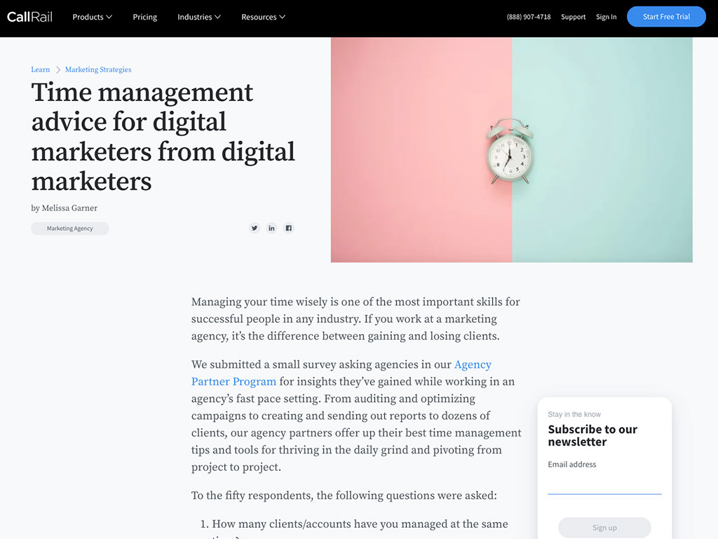 An article by CallRail called "Time management advice for digital marketers from digital marketers."
